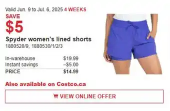 Costco Spyder women's lined shorts offer
