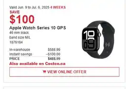 Costco Apple Watch Series 10 GPS offer