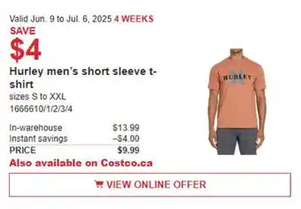 Costco Hurley men's short sleeve t-shirt offer