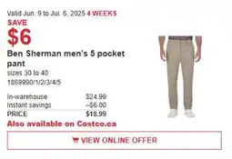 Costco Ben Sherman men's 5 pocket pant offer