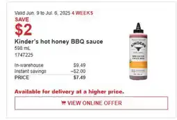Costco Kinder's Hot honey BBQ sauce offer