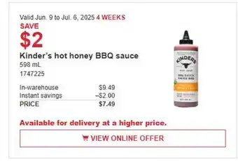 Costco Kinder's Hot honey BBQ sauce offer