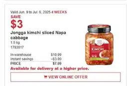 Costco Jongga kimchi sliced Napa cabbage offer