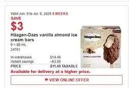 Costco Häagen-Dazs vanilla almond ice cream bars offer
