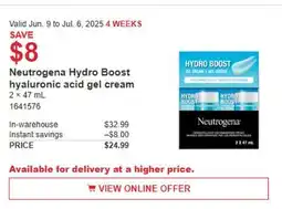 Costco Neutrogena Hydro Boost hyaluronic acid gel cream offer