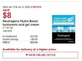 Costco Neutrogena Hydro Boost hyaluronic acid gel cream offer