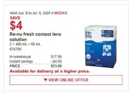 Costco Re-nu fresh contact lens solution offer