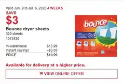 Costco Bounce dryer sheets offer