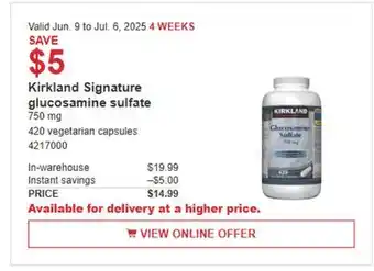 Costco Kirkland Signature glucosamine sulfate offer