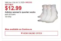 Costco Adidas women's quarter socks offer