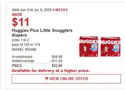 Costco Huggies Plus Little Snugglers diapers offer