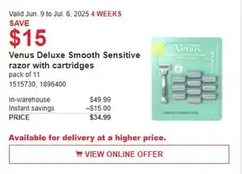 Costco Venus Deluxe Smooth Sensitive Razor With Cartridges offer