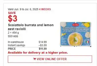 Costco Scoiattolo burrata and lemon zest raviolli offer