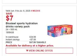 Costco Biosteel sports hydration drinks variety pack offer