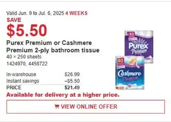 Costco Purex Premium or Cashmere Premium-ply bathroom tissue offer