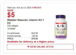 Costco Webber Naturals vitamins K2 + D3 offer