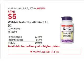 Costco Webber Naturals vitamins K2 + D3 offer