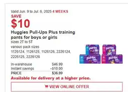 Costco Huggies Pull-Ups Plus training sis pants for boys or girls offer