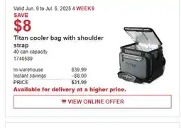 Costco Titan cooler bag with shoulder strap offer