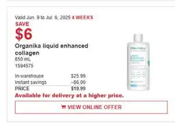 Costco Organika liquid enhanced collagen offer