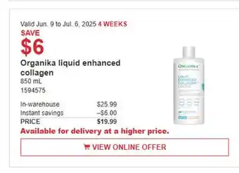 Costco Organika liquid enhanced collagen offer