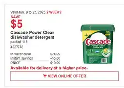 Costco Cascade Power Clean dishwasher detergent offer