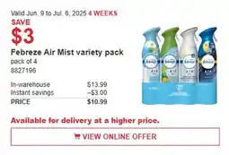 Costco Febreze Air Mist variety pack offer