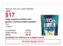 Costco Vega organic protein and greens vanilla protein powder offer