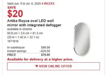 Costco Artika Royce oval LED wall mirror with integrated defogger offer