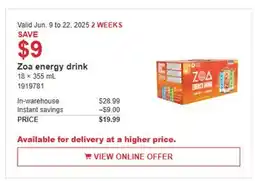 Costco Zoa energy drink offer