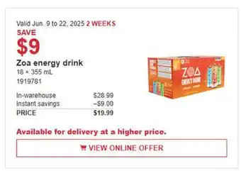 Costco Zoa energy drink offer