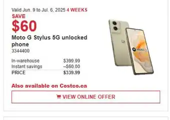 Costco Moto G Stylus 5G unlocked phone offer