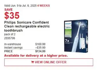 Costco Philips Sonicare Confident Clean rechargeable electric toothbrush offer