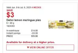 Costco Delici lemon meringue pies offer