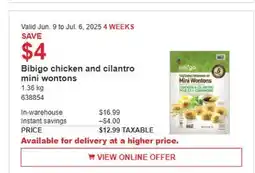 Costco Bibigo chicken and cilantro mini wontons offer