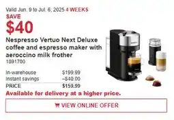Costco Nespresso Vertuo Next Deluxe coffee and espresso maker with aeroccino milk frother offer