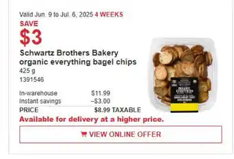 Costco Schwartz Brothers Bakery organic everything bagel chips offer