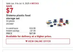 Costco Sistema plastic food storage set offer