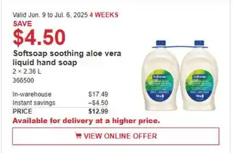 Costco Softsoap soothing aloe vera liquid hand soap offer