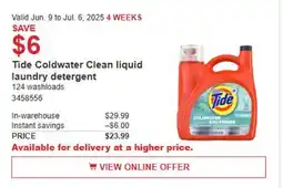 Costco Tide Coldwater Clean liquid laundry detergent offer