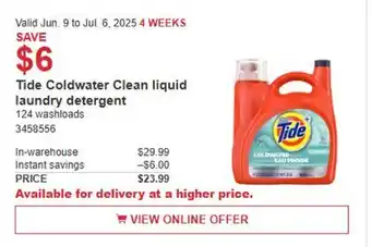 Costco Tide Coldwater Clean liquid laundry detergent offer