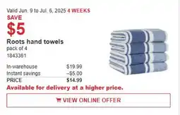 Costco Roots hand towels offer