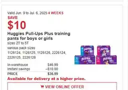 Costco Huggies Pull-Ups Plus training pants for boys or girls offer