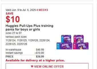 Costco Huggies Pull-Ups Plus training pants for boys or girls offer