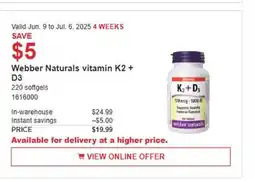 Costco Webber Naturals vitamin K2 + D3 offer