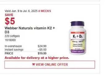 Costco Webber Naturals vitamin K2 + D3 offer