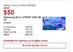 Costco Samsung 55-in. U7900F UHD 4K TV offer