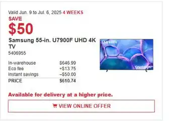 Costco Samsung 55-in. U7900F UHD 4K TV offer