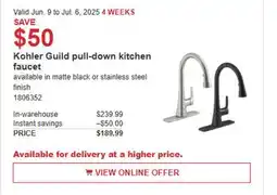 Costco Kohler Guild pull-down kitchen faucet offer