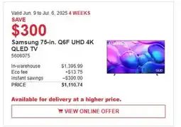 Costco Samsung 75-in. Q6F UHD 4K QLED TV offer